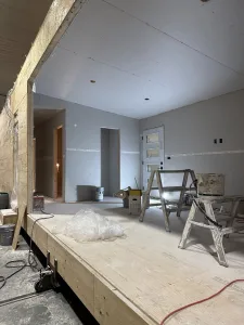 Vaulted ceiling in a modern living room, enhancing space and natural light in a Grand Forks home.